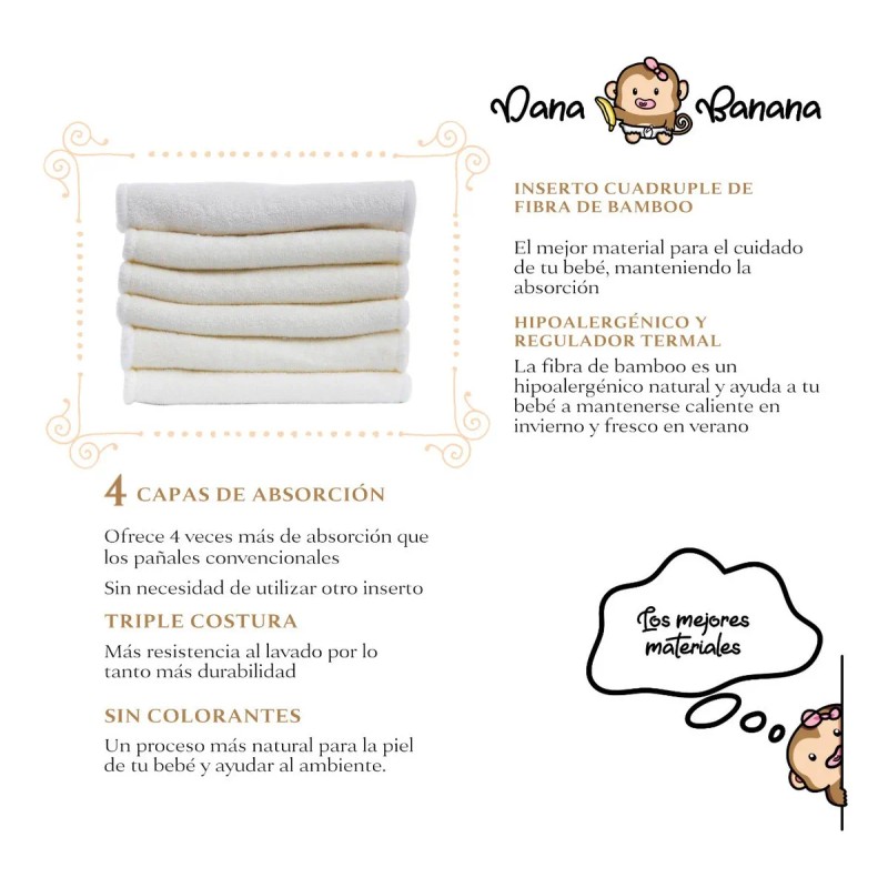 10 Insertos Fibra De Bambu 4 Capas Ultra Absorbentes Lavable