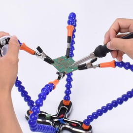 Soldering Third Hand Tool,Helping Hands Soldering Work Stations with 4 Arms - Circuit Board Holder, Aluminum Body, Alligator Clips, Non-Slip Base for Repair, Crafts