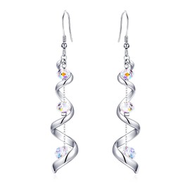 925 Sterling Silver Earrings for Women, Tassel Earrings for Women Trendy, Long Austria Crystal Spiral Dangle Fashion Jewelry