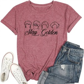 Golden Girls Women's Vintage 80s Letter Print Sleeveless Crew Neck T-Shirt 60% Polyester 35% Cotton 5% SpandexColor: Cyan, Size: S