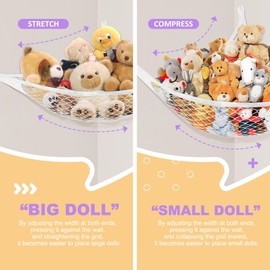 Lazebox Stuffed Animal Net Hammock for Plushie Toys, Stuffed Animal Hammock Corner for Kids' Room Decor, Ideas for Organizing Stuffy Collection, Easy to Hang with Anchors & Hooks