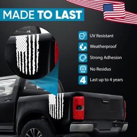 GRITKULTURE Distressed American Flag Vinyl Decal 2 Pack for Trucks, Tailgate, Cars, Windows Compatible with Most Pickup Trucks EUA Flag - Rear Graphic USA, US Flag Car Sticker (White)