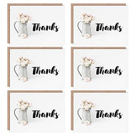 Wee Blue Coo Thank You Cards 6 Pack - Floral Pink Flowers Pretty Set Blank Pink Flowers
