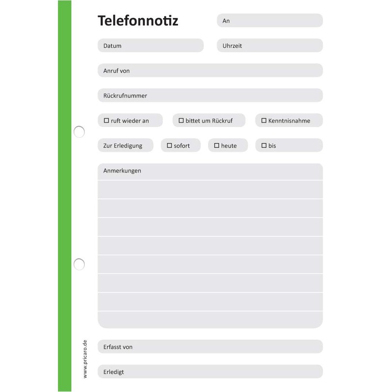 PRICARO 5 x A6 Punched Telephone Notepad - Green
