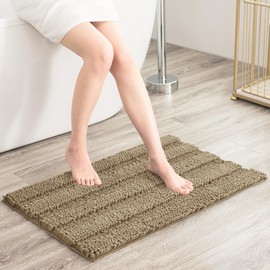 SUBRTEX Bathroom Rugs Chenille Bath Rug Soft Short Plush Bath Mat Soft Shower Mat Water Absorbent Shower Mat Quick Dry Machine Washable(Sand 18"x48")