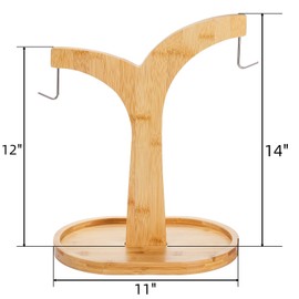 Eorbow Double Hooks Banana Hanger Stand, 14 Inch Wood Banana Holder, Stable Banana Hanger Keeper for Kitchen Countertop