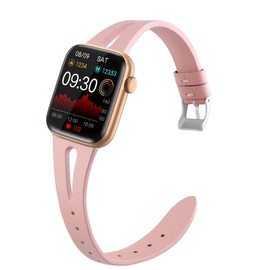 Compatible with EarlySincere Smartwatch Bands,Lamshaw Slim Vintage Leather Strap Replacement Compatible for EarlySincere T12/T13/T21/T22/ Smartwatch (Pink)