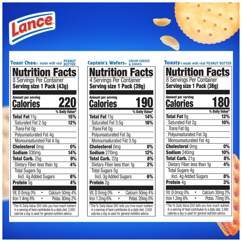 Lance Sandwich Crackers, Variety Pack, 3 Flavors, 20 Individually Wrapped