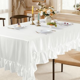 YPDY 1 Pack White Ruffle Tablecloth 60" x 102"