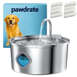Pawdrate Dog Water Fountain, 3.2L/108oz Filtered Dog Water Bowl Dispenser, Automatic Circulating Quiet No Spill Water Bowl with Quadruple Filtration for Small Large Dogs & Cats (2 Filters, 3.2L)