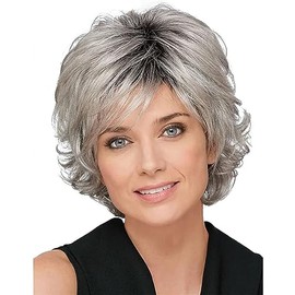 Fluffy Gray Women's Wig with Bangs - Heat-resistant Fiber Natural Styling Wig for Daily Use - Suitable for Middle-aged and Elderly Women