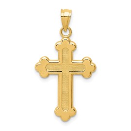 Jewelry Stores Network 14k Gold Budded Cross Pendant Trefoil Design for Men Women Religious Necklace