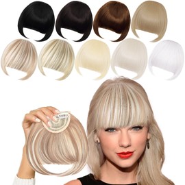 XRACEPHOL Blonde Bangs Clip in Bangs Blonde Clip in Thick Natural Full Front Neat Bangs Straight Fringe Bang with Temples One Piece Hairpiece (Medium Blonde and Light blonde Mixed)