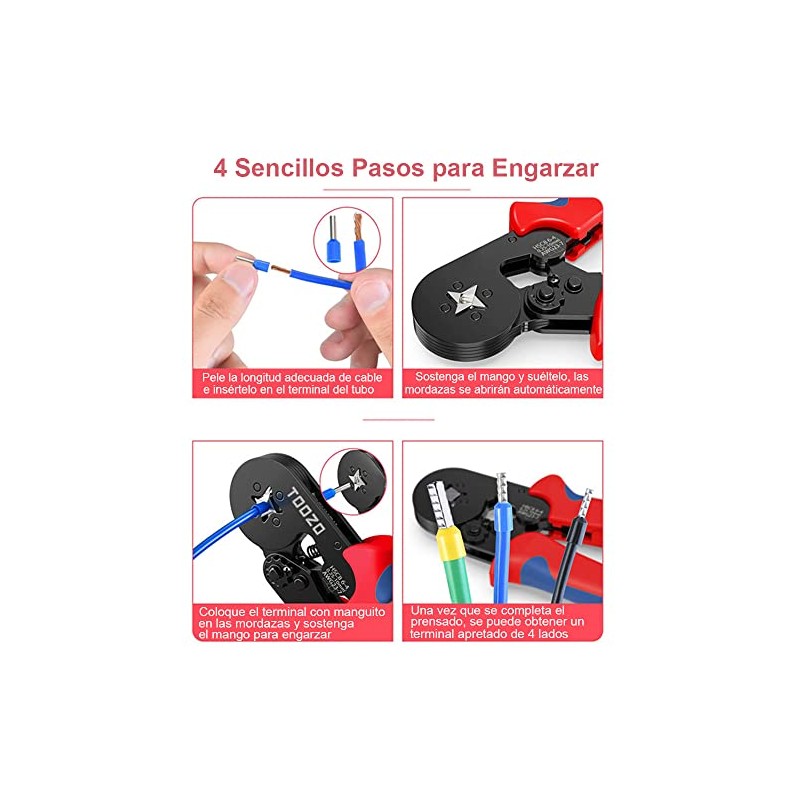 1250Pcs Juego de Crimpadora de Terminales para Cable,hcs8 6-4a,0.25-10mm