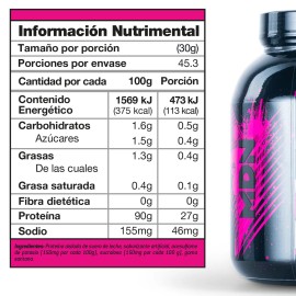 Protena Aislada WheyNer Isolate 1.36kg Sabor Fresa, 27g de proteina, MDN Sports, 45 porciones, SIN CARBOHIDRATOS y grasa.                             
