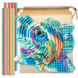 Sensory Activity Board ，Silicone Fidget Toy for Calming, Quiet Sensory Toys for Kids 3+ & Adults, Stress/Anxiety/ADHD & Autism Calming Toy , Includes Travel Bag & 18 Strings（Blue-White，Rabbit）