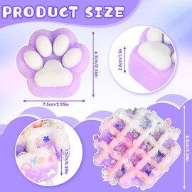 Kleemeiero Pack of 4 Squeeze Toys, 2 Cat Paw Squeeze Toy Cat Paw Toy with Balls Funny 2 Mochi Squishy Waffles Squish Toys Waffles Taba Squishy Squeeze Toy for Children Adults