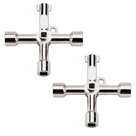 Changyeah 2 Pcs 4-Way Multi-Functional Utilities Key, Plumbing Wrench, Opening Tool for Water Meter Valve, Cupboard, Electric Box (Silver)
