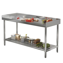 GarveeHome 48 x 24 Inch Stainless Steel Table with Backsplash for Prep & Work, NSF Commercial Stainless Steel Kitchen Island with Adjustable Undershelf for Restaurant, Home and Hotel