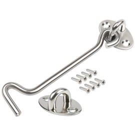 ZiYuya Hook and Eye Latch, Stainless Steel Gate Hook Cabin Hook Lock, Hook Eye Latch Door Lock Hook Lock Latch for Wooden Gates Window Brace Gate Door Catch (Silver, 1 Pack, 6 Inch)