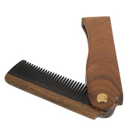 FRCOLOR Folding Wooden Beard Comb Compact Portable Natural Ox Horn Green Sandalwood for Travel Grooming Gentle Hair Mustaches for Men