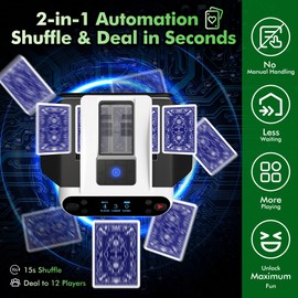 Eolzzi Mini Smart Card Dealer Machine: Quiet, 2-Deck Automatic Electric Shuffler for Casino & Rechargeable UNO Poker,White