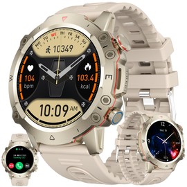 ZPIMY Men's Smartwatch with Phone Function, 1.46 Inch AMOLED 5ATM Waterproof Fitness Watch Men with Torch Pedometer Heart Rate SpO2, Sports Watch Activity Tracker for Android iOS (Gold)