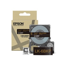 Epson Label Cassette, Metallic Tape LK-6BKP Gold on Black, Durable Labelling Tape for Epson LabelWorks Label Printer, Water & Wear, 9 m x 24 mm, Small