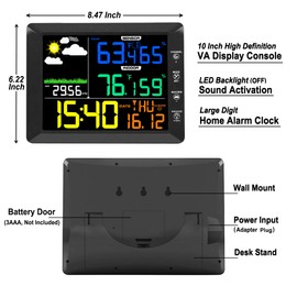 AIRAIN TECH Wireless Weather Station Clock, 10 Inch Home Indoor Weather Monitor with Barometer, Outdoor Temperature and Humidity Gauge, Black