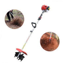 Mini Tiller Cultivator 42.7CC 2-Stroke Gas Powered Engine Hand-held Tiller Cultivator Manual Garden Weeder 1.25kw 6500rpm Mini Weeding Tilling Tool for Yard Farm Scarifying Soil, Removing Weed