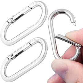DAZEBRA 3pcs Oval Keyring Clips, Heavy Duty Spring Carabiner for Backpacks Purses Keys Bag Straps, Alloy Buckle Clasp for Hiking Camping Walking- Silver