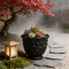 Black Lava Texture Resin Planter-Hand-painted Irregular Shape Wave-edge Flowerpot. Japanese Zen Garden Succulent ContainerColor: As picture, Size: One Size