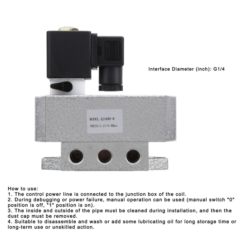 Electric Solenoid Valve G1/4in 2 Position 4 Way Square Single