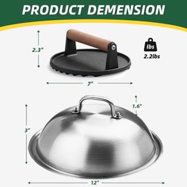 FuPatio 12 Inch Melting Dome with Round Cast Iron Smash Burger Press for Blackstone Griddle, Commercial Grade Heavy Duty Griddle Dome and Cast Iron Grill Burger Press for Flat Top Griddle Grill