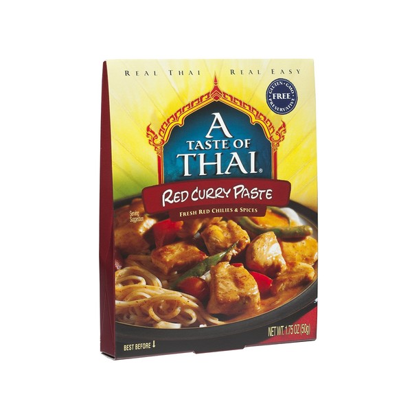 A Taste of Thai Red Curry Paste - 1.75 oz Pack of 6 Ready-to-Use Mix | Flavored with Classic Thai Spices | Use as Rub Marinade Dipping Sauce & More | Non-GMO | Gluten-Free | No Preservatives