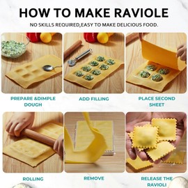 Ravioli Maker Press Mold Set - 1.85" Squares Ravioli Stamp Maker Cutter with Wood Rolling Pin, 2.6" Empanada Maker Press Kit and Ravioli Wheel, Makes 8 Ravioli