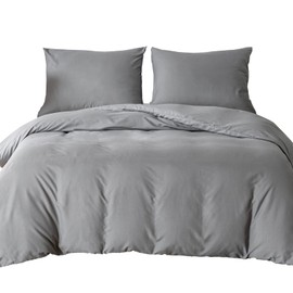 Single Duvet Bedding Cover Set Duvet Cover with 2pcs Pillowcases Soft Microfibre Polyester Duvet Cover Sets (Light Grey)