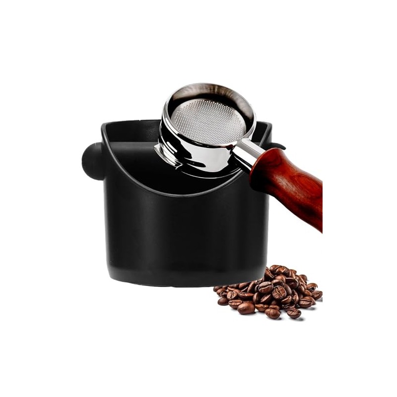 POPOYU Coffee Knock Box,Mini Espresso Knock Box,Black Coffee Grounds Container
