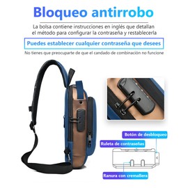 Mochila Cruzada Antirrobo, Mochila Cruzada Multifuncional para Hombre, Mochila Antirrobo Unisex Impermeable con puerto USB y bloqueo de contraseña, para senderismo, viaje, cita, deportes (azul)