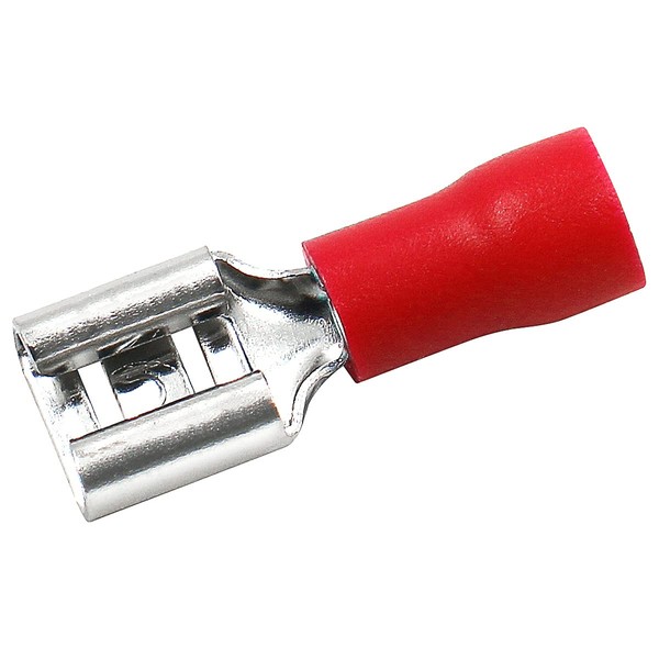 Baomain Female Quick disconnects Vinyl Insulated Spade Wire Connector Electrical Crimp Terminal 22-16 AWG 6.3mm 1/4" Red Pack of 100