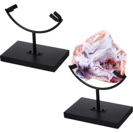 Marsui 2 Pcs Metal Rock Display Stand Crystal Holders Black One Arm Two Prong Display Easel Holder for Slab Slice Fossil Flat Minerals and Crystals (4.72 x 3.54 x 5.51 Inches)
