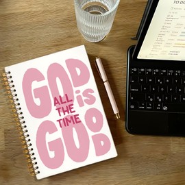 NEFMGEG Pink Christian Spiral Notebook Journal, God Is Good All the Time Bible Verse Scripture Journal for Women, Christian Gifts for Women, Religious Prayer Notebooks, 5.5x8.3 Inch