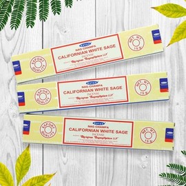 Satya Nag Champa Californian White Sage 100% Natural Incense Sticks | 3 Packs | Handmade Incense Sticks | Used for Stress Relief, Spiritual Decor, Smudging and Meditation