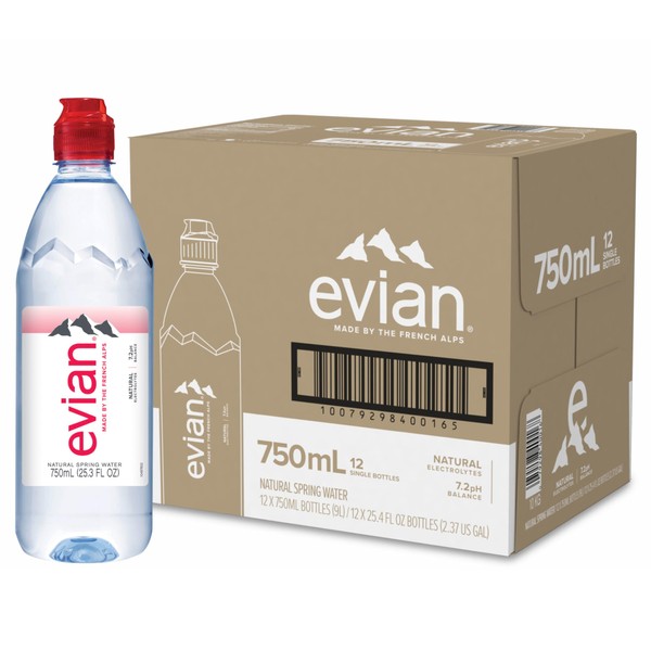 evian Natural Spring Water, 750 ML (25.36 fl oz) bottle (Pack of 12)