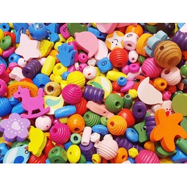 85 Pieces Wooden Beads Set, Mixed Motifs and Colours, Bead Mix, Colourful Wooden Beads for Threading Set for Crafts