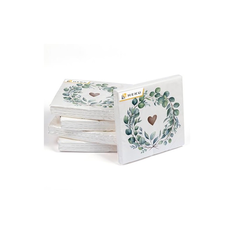 HEKU 100 napkins, 3-ply, 33 x 33 cm, eucalyptus heart,