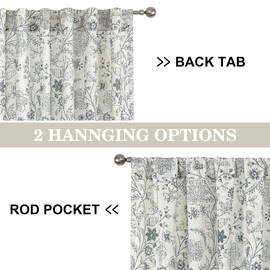 Vision Home Blue Floral Linen Curtains 84 inch Farmhouse Botanical Print Light Filtering Window Curtains for Living Room Bedroom Rod Pocket Back Tab Navy Beige Semi Sheer Drapes 2 Panels 54" Wx84 L
