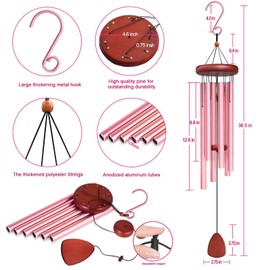 WENANA Large Wind Chimes Outside, Soothing Melodic Aluminium Memorial Sympathy Wind Chime, Suitable Outdoor Garden Patio Decor, Gift for Mom Women Neighbors (36 Inches Pink)