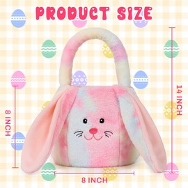 Easter Basket Plush, Bunny Easter Basket for Kids, Plush Easter Buckets with Long Ear Easter Bags for Boys Girls, Easter Tote Bags for Decorations Gifts Storage (Multicolor)
