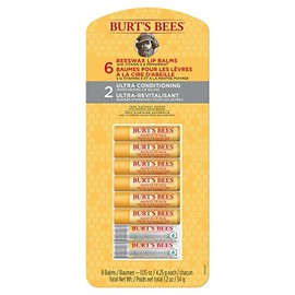 Burt’s Bees 100% Natural Moisturizing Lip Balm, Ultra-Conditioning Lip balm- 2 Pack & Vitamin E and Peppermint Lip Balm- 6 Pack
